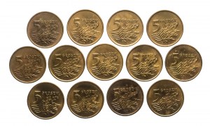 Poland, the Republic since 1989, set of 5 pennies 1990-2002 (13 pieces).