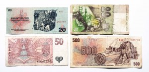 Tschechoslowakei, Tschechische Republik, Slowakei Satz von 4 Banknoten
