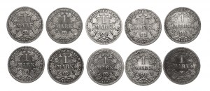 Niemcy, Cesarstwo Niemieckie (1871-1918), zestaw monet 1 marka 1873-1875
