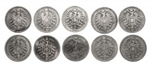 Nemecko, Nemecké cisárstvo (1871-1918), sada mincí 1 marka 1873-1875