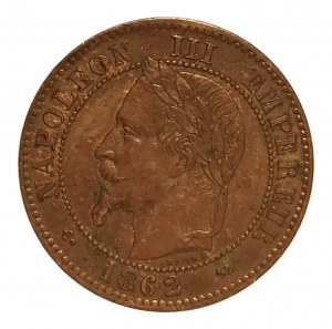 Francja, Napoleon III (1852-1870) 2 centymy 1862 K, Bordeaux