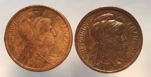 France, Troisième République (1870-1941), ensemble : 1 centime 1911, 1912 A, Paris - 2 pièces