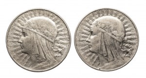 Pologne, Seconde République polonaise (1918-1939), ensemble de 2 pièces de 10 zlotys Tête de femme