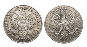 Pologne, Seconde République polonaise (1918-1939), ensemble de 2 pièces de 10 zlotys Tête de femme