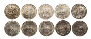 Pologne, PRL (1944-1989), 200 zloty - set de 10 pièces, Carte, Jeux Olympiques