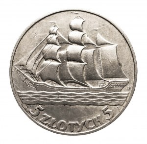 Polen, Zweite Republik (1918-1939), 5 Zloty 1936, Segelschiff, Warschau