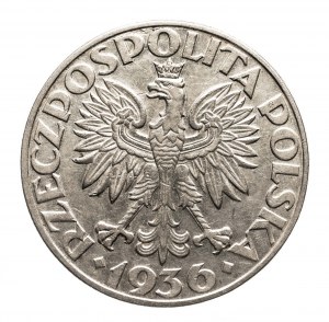Polsko, Druhá polská republika (1918-1939), 5 zlotých 1936, plachetnice, Varšava