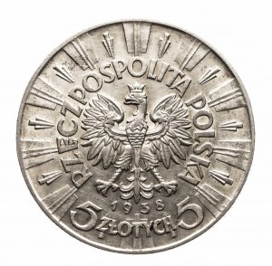Polen, Zweite Polnische Republik (1918-1939), 5 Zloty 1938, Piłsudski, Warschau