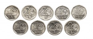 Czech Republic, set of 20 halvers 1993-2001, 9 pieces.