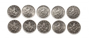 Czech Republic, set of 10 halvers 1993-2003, 10 pieces.