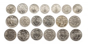 Tschechoslowakei, Kursmünzensatz 1950-1975, 19 Stück.
