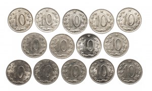 Cecoslovacchia, serie di 10 haler 1953-1971, 14 pezzi.