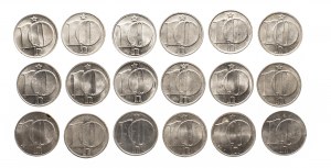 Czechoslovakia, set of 10 halvers 1974-1992, 18 pieces.