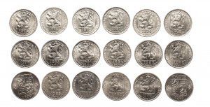 Czechoslovakia, set of 10 halvers 1974-1992, 18 pieces.