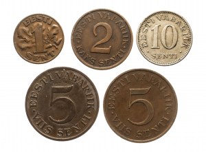 Estonia, serie di monete in circolazione 1929-1934, 5 pezzi.