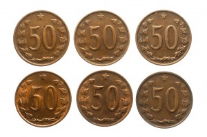 Czechoslovakia, set of 50 halvers 1963-1971, 6 pieces.