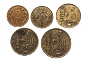 Lithuania, set of circulation coins 1925-1936, 5 pieces.