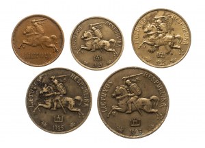 Lithuania, set of circulation coins 1925-1936, 5 pieces.