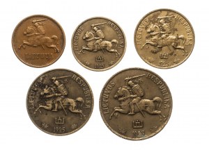Litauen, Kursmünzensatz 1925-1936, 5 Stück.