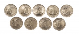 Czechoslovakia, set of 50 halvers 1978-1991, 9 pieces.