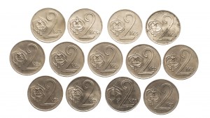 Cecoslovacchia, serie di 2 corone 1972-1991, 13 pezzi.
