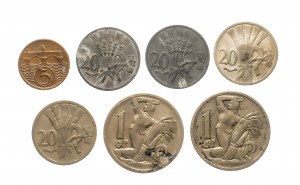 Cecoslovacchia, serie di monete in circolazione 1921-1941, 7 pezzi.