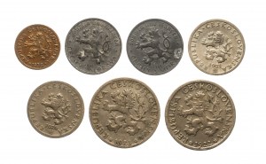 Tchécoslovaquie, série de pièces de circulation 1921-1941, 7 pièces.
