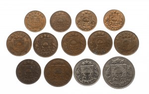 Lotyšsko, sada obehových mincí 1922-1939, 13 ks.