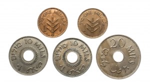 Palestine, série de pièces de circulation 1927-1942, 5 pièces.