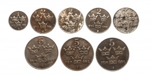 Suède, série de pièces de circulation 1942-1950, 8 pièces.