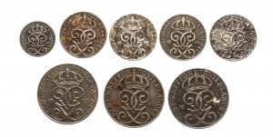 Švédsko, sada oběžných mincí 1942-1950, 8 ks.