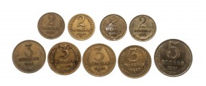 Russia, URSS (1922-1991), serie di monete in circolazione 1930-1965, 9 pezzi.