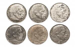 Germany, Third Reich (1933-1945), set of 2 brands 1937-1939, 6 pieces.