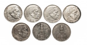 Germania, Terzo Reich (1933-1945), serie di 5 marchi 1935-1939, 7 pezzi.