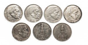 Allemagne, Troisième Reich (1933-1945), série de 5 marques 1935-1939, 7 pièces.