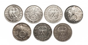 Nemecko, Tretia ríša (1933-1945), sada 5 známok 1935-1939, 7 ks.