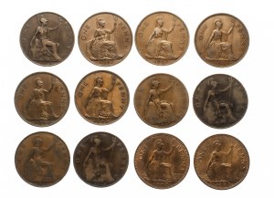 Gran Bretagna, serie di 1 penny 1905-1967, 12 pezzi.