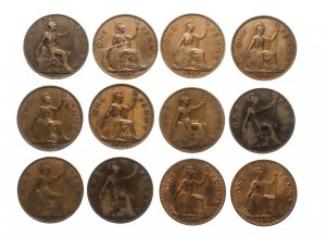 Grande-Bretagne, série de 1 pence 1905-1967, 12 pc.