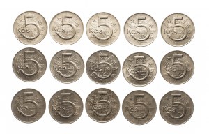 Tchécoslovaquie, ensemble de 5 couronnes 1966-1991, 15 pièces.