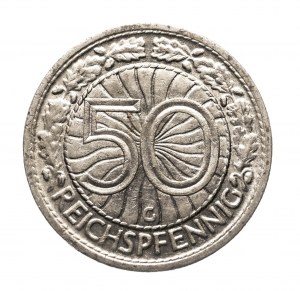 Německo, Výmarská republika (1918-1933), 50 Reichspfennig 1928 G, Karlsruhe