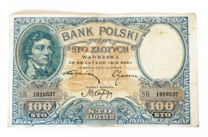 Pologne, II Rzeczpospolita (1918-1939), 100 ZŁOTYCH, 28.02.1919, série S.B.