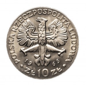 Polska, PRL (1944-1989), 10 złotych 1965, Nike, odmiana stempla