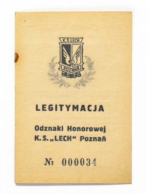 Legitymacja Srebrnej Odznaki Honorowej K.S. Lech Poznań 1959, NISKI NUMER