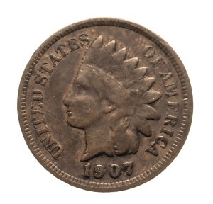 Spojené státy americké (USA), 1 cent 1907, typ Indian's Head, Philadelphia