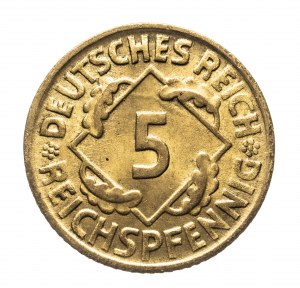 Nemecko, Weimarská republika (1918-1933), 5 Reichspfennig 1924 G, Karlsruhe