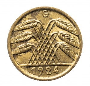 Nemecko, Weimarská republika (1918-1933), 5 Reichspfennig 1924 G, Karlsruhe