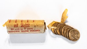 Polonia, Repubblica Popolare di Polonia (1944-1989), rotolo bancario di 5 groszy 1949 (50 pezzi), bronzo