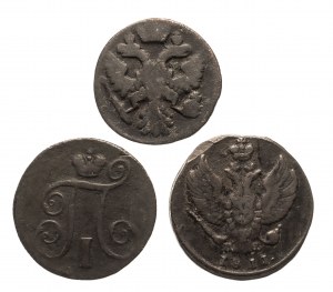 Russie, ensemble de pièces de circulation en cuivre 1743-1811 (3 pièces).