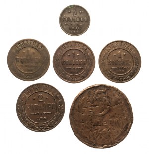 Rosja, zestaw miedzianych monet obiegowych 1882-1924 (6 szt.)