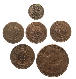 Rusko, sada medených obehových mincí 1882-1924 (6 kusov).